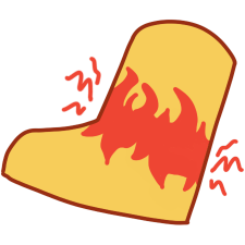 A simplified foot with the ankle covered in red and jagged red lines coming out from it